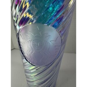 New 2022 Starbucks Clear Iridescent Swirl 16 Oz Travel Mug Tumbler